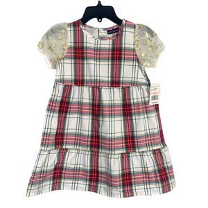 Andy & Evan Girls' White & Red Plaid Gold Star Dress